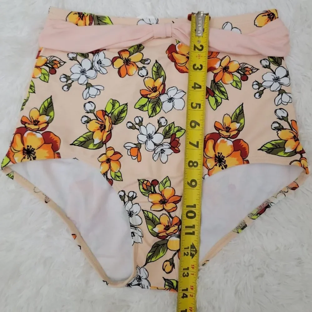 Retro Floral Halter High Waist Bikini Set Two Piece Bathing Suit Size M (6)